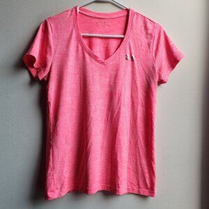 Under Armour Hot Pink V-Neck T-Shirt Size Small